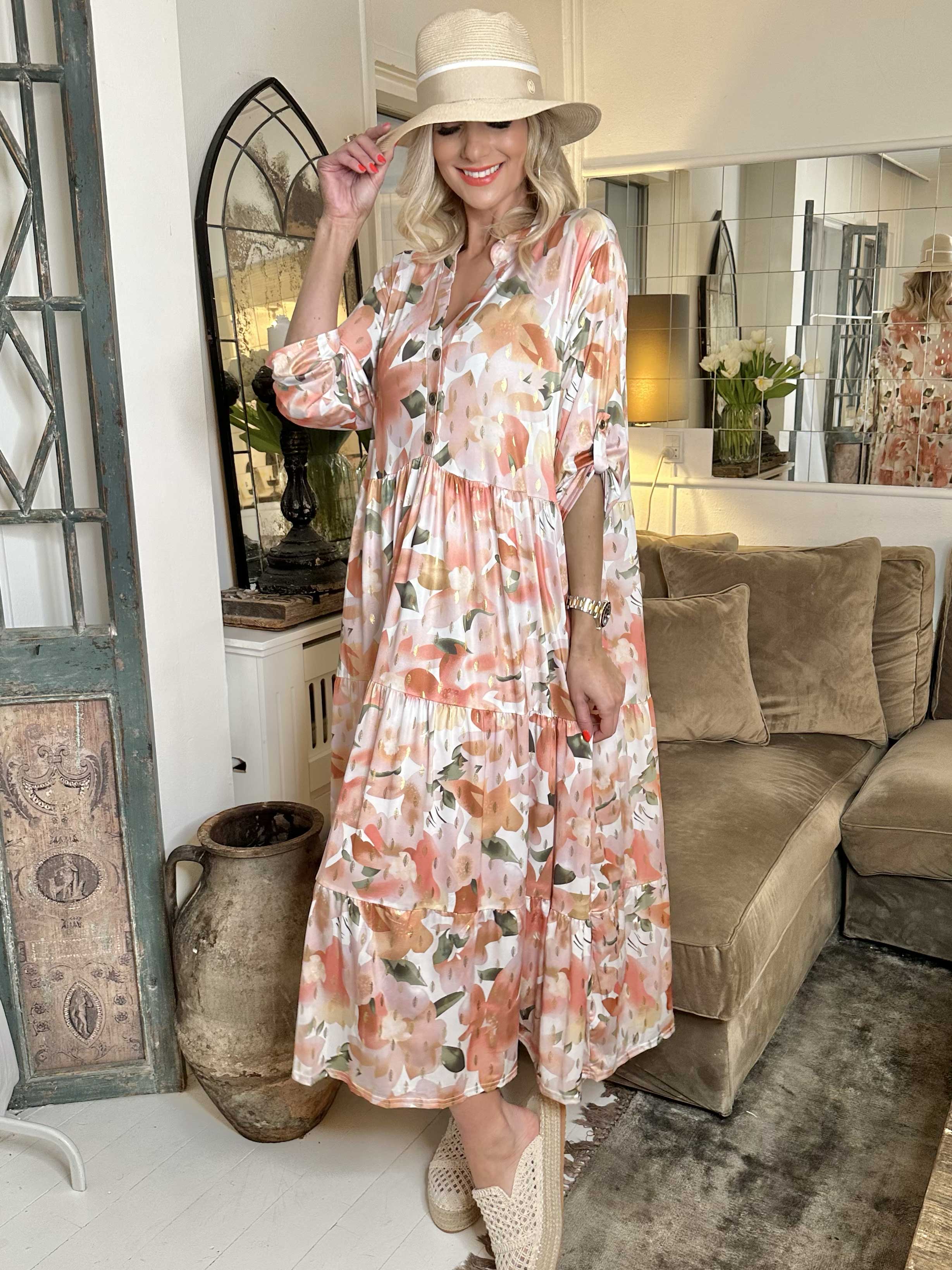 Milano Flower - Lång mönstrad klänning med lager-på-lager look